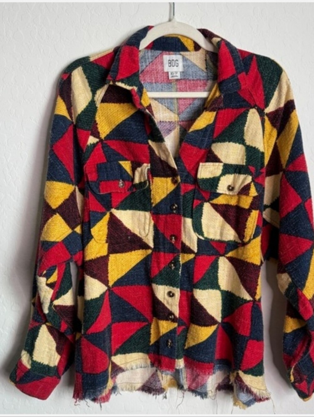 BDG‎ Urban Outfitters Geometric Patchwork Woven Cotton Button Down Shacket XS
